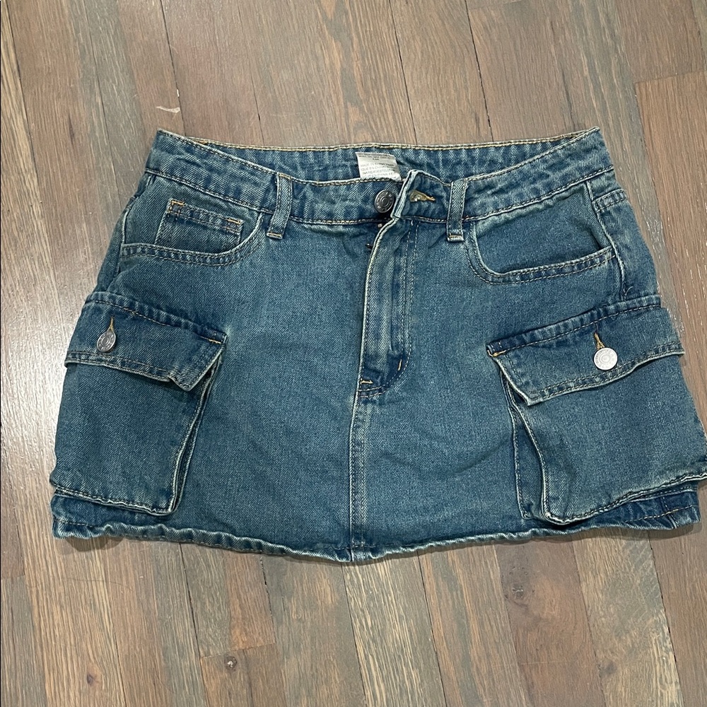 Denim Mini Skirt with Cargo Pockets